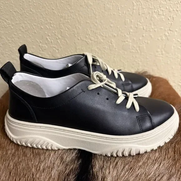 NEW $145 OTBT‎ Pangea 8.5 Platform Sneakers Black Leather Athleisure Chunky - Picture 4 of 9